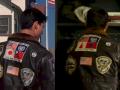 A la izquierda, la chaqueta original de Tom Cruise en Top Gun; a la derecha, la chaqueta que aparecía inicialmente en el tráiler de Top Gun: Maverick en 2019
