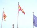 Imagen de las banderas de Cataluña, España y Europa