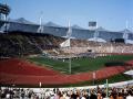 La bandera olímpica a media asta en el Olímpico de Múnich durante los Juegos Olímpicos de 1972
