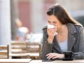 Sick woman blowing her nose with tissue sitting on a coffee shop terrace.blowing,her,nose,with,tissue,on,a,coffee,shop,allergy, sick, cough, coughing, cold, leave, flu, woman,allergy, sick, cough, coughing, cold, leave, flu, woman,allergy, sick, cough, coughing, cold, leave, flu, woman, sneezing, sneeze, summer, blow, blowing, tissue, coffee, shop, outdoor, sunny, sun, outside, cafe, bar, restaurant, terrace, season, grippe, ill, snot, allergies, spreading, allergic, person, mucus, infection, nose, girl, hand, spring, suffering, teenager, influenza, pain, disease, people, health, care, healthcare, coronavirus, contagion, infected, symptoms, contagious, sickness, illness, covering, lady, bad, virus, air, city, street, contamination, pollution, environment, young, adult, public, urban, teen, female