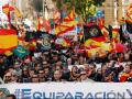 Imagen de la manifestación de Jusapol de 2018 en Barcelona. El hombre agredido port llevar la vbandera de España regresaba a su casa de esta protesta