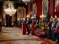 El Rey Felipe VI pronuncia un discurso en presencia de la Reina Letizia, durante la celebración de la Pascua Militar este viernes en el Palacio Real de Madrid