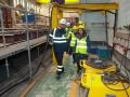 La ministra Robles durante la visita al astillero de Navantia en Ferrol (La Coruña)