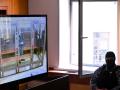 A screen set up at a hall of the Moscow City Court shows live feed of the verdict in the case against Russian opposition figure Vladimir Kara-Murza, who is accused of treason and spreading "false" information about the Russian army, in Moscow on April 17, 2023. (Photo by Kirill KUDRYAVTSEV / AFP)