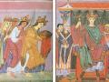 El Emperador rodeado de los príncipes del Imperio y los obispos; a su izquierda, las 4 naciones (Eslavonia , Germania , Galia y Roma)