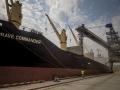 (FILES) The first UN-chartered vessel MV Brave Commander loads more than 23,000 tons of grain to export to Ethiopia, in Yuzhne, east of Odessa on the Black Sea coast, on August 14, 2022. EU chief Ursula von der Leyen condemned Russia's announced exit on July 17, 2023 from the Ukraine grain export deal and branded the move "cynical". "I strongly condemn Russia's cynical move to terminate the Black Sea Grain Initiative," she tweeted.  (Photo by OLEKSANDR GIMANOV / AFP)