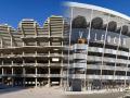 Montaje que muestra cómo están las obras del Nuevo Mestalla y el resultado que se espera