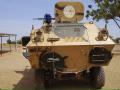 Un tanque incautado por las autoridades militares nigerianas tras ser utilizado por el grupo terrorista Boko Haram