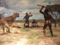 Escena de unos homínidos en una llanura africana