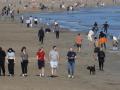 Un gran número de personas disfrutan del buen tiempo en la playa de la Malvarrosa