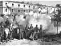 Ataque y defensa de los artilleros pronunciados en el cuartel de San Gil el día 22 de junio de 1866. Grabado de Marcelo París por dibujo de Alfredo Perea