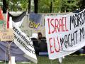 Pancarta en la Universidad de Viena en la que lee: Israel mata, UE participa