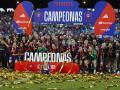 Las jugadoras del Barcelona tras su victoria ante la Real Sociedad en la Copa de la Reina