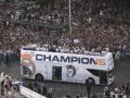 Los jugadores del Real Madrid a su llegada a la Plaza de Cibeles