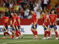 Los jugadores de España celebran un gol a la selección de Andorra en Badajoz