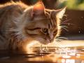 Un gato bebe agua
