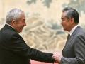 Beijing (China), 23/07/2024.- Mahmoud al-Aloul (L), Vice Chairman of the Central Committee of Palestinian organisation and political party Fatah, shakes hands with China's Foreign Minister Wang Yi during an event at the Diaoyutai State Guesthouse in Beijing, China, 23 July 2024. China's Foreign Minister Wang Yi on 23 July hailed an agreement by 14 Palestinian groups to set up an 'interim national reconciliation government' to govern Gaza when the ongoing conflict is over. Palestinian groups including Hamas and Fatah met in Beijing this week in a renewed bid for reconciliation. EFE/EPA/PEDRO PARDO / POOL