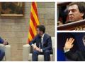 Sánchez durante su reunión con Pere Aragonés; a la izquierda, Begoña Gómez y David Sánchez; debajo, Carles Puigdemont