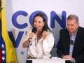 La líder opositora venezolana María Corina Machado junto al candidato a la presidencia de Venezuela Edmundo González Urrutia