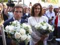 Jose Luis Martinez Almeida, mayor of Madrid and Isable Diaz Ayuso during the flower offering to the Virgen de la Paloma in MAdrid on 15 August 2024