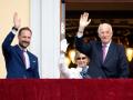 King Harald, Queen Sonja, and Crown Prince Haakon attending the His Majesty The King's Guard perform in Oslo