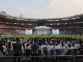 Catholic faithful listen as Pope Francis leads the holy mass at the Gelora Bung Karno Stadium in Jakarta on September 5, 2024. (Photo by Ajeng Dinar Ulfiana / POOL / AFP)