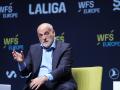 Javier Tebas durante su intervención en la World Football Summit.