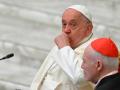 Pope Francis attends the Second Session of the 16th Ordinary General Assembly of the Synod of Bishops at the Paul VI audience hall on October 2, 2024 in The Vatican. (Photo by Andreas SOLARO / AFP)