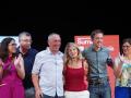 Joan Baldoví, Yolanda Díaz e Íñigo Errejón, en un mitin de Sumar en Valencia