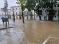 Calle Porvera en Jerez con agua acumulada por las lluvias de la Dana que atraviesa la provincia.