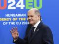 El canciller alemán Olaf Scholz durante la cumbre europea en Budapest