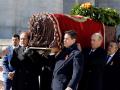 José Cristobal (i), Luis Alfonso de Borbón Martínez- Bordiú (2i), Francisco Martinez Bordiu (Francis Franco) (3d) y Jaime Martínez Bordiú  during Francisco Franco exhumation by Spanish Goverment on Friday at Valle de los Caidos ( The Valley of the Fallen ) in San Lorenzo del Escorial, Spain, October 24, 2019.