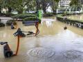 El parque de la Paloma, en la localidad malagueña de Benalmádena, tras las lluvias de la mañana
