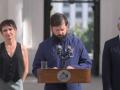Carolina Tohá, Gabriel Boric y Luis Cordero en el Palacio de La Moneda, este sábado
