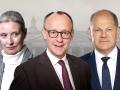 Alice Weide, Frederich Merz y Olaf Scholz,