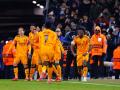 Los jugadores del Real Madrid celebran el gol de Brahim en Mánchester