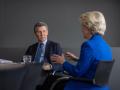 El presidente del PP, Alberto Núñez Feijóo, en una reunión este martes con la presidente de la Comisión Europea, Ursula von der Leyen