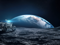 Ilustración de un rover en la superficie de la Luna con el sistema de navegación LUPIN, de la empresa GMV