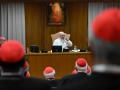 El Santo Padre León XIV, esta mañana en su encuentro con los cardenales