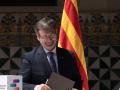 El conseller de Política Lingüística de la Generalitat, Francesc Xavier Vila, durante la firma del 'Pacte Nacional per la Llengua'