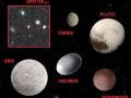 Una imagen compuesta que muestra los cinco planetas enanos reconocidos por la Unión Astronómica Internacional, más el objeto transneptuniano recientemente descubierto