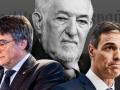 Carles Puigdemont (izquierda), Cándido Conde-Pumpido (centro), Pedro Sánchez (derecha), en un diseño de El Debate