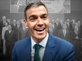 Montaje con Pedro Sánchez en primer plano y los líderes de la OTAN en La Haya