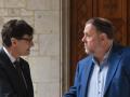 Salvador Illa y el líder de ERC, Oriol Junqueras, en la Generalitat, en febrero
