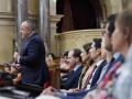 El presidente del PP en Cataluña, Alejandro Fernández, este martes en el Parlament