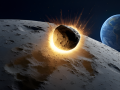 Ilustración del asteroide 2024 YR4 impactando contra la Luna
