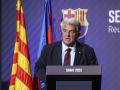 El presidente del FC Barcelona, Joan Laporta, en su discurso ante el Senado del club