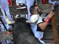 Uno de los toros que se ha descolgado y ha provocado varios accidentes durante el encierro