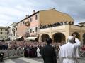 Pope Leo XIV holds the Ostia as he presides over a mass in the Parrocchia Pontificia di San Tommaso da Villanova (Papal Parish of St. Thomas of Villanova) in the summer papal estate in Castel Gandolfo, 40 km southeast of Rome, on July 13, 2025. The newly elected Pope Leo XIV, takes a summer break from July 6 to 20 at the papal palace at Castel Gandolfo, outside Rome, a longtime country residence for pontiffs that Francis declined to use. (Photo by Tiziana FABI / POOL / AFP)