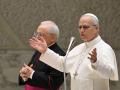 Pope Leo XIV gestures during his weekly audience at the Paul VI hall in the Vatican on August 20, 2025. (Photo by Alberto PIZZOLI / AFP)